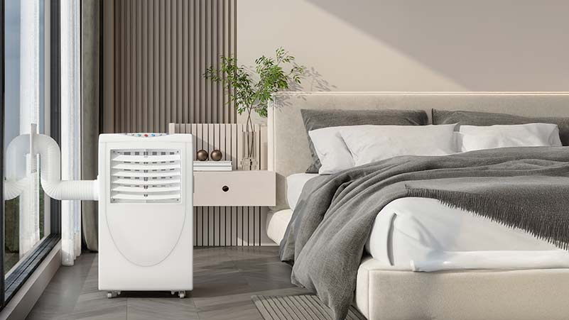 Ar condicionado portátil num quarto moderno